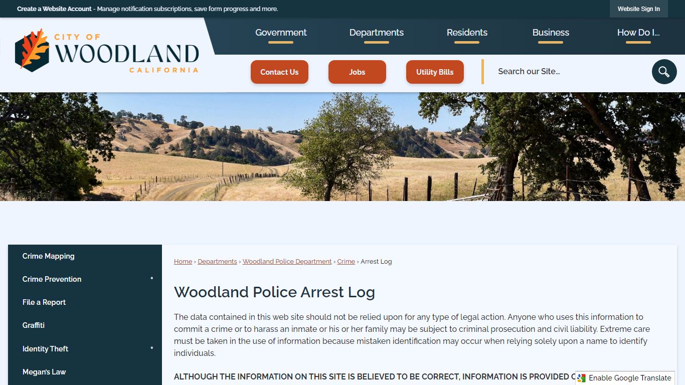 Woodland Police Arrest Log | Woodland, CA